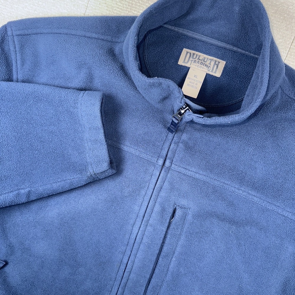 Duluth Trading Co Fleece Jacket Mens XL Blue Full Zip Utility Pocket Mock‎ Neck